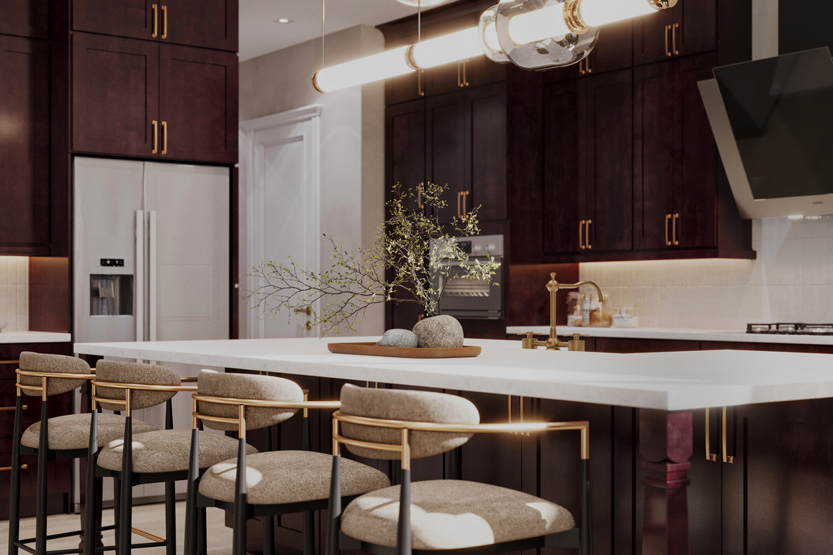 Brown + Finished Wood Cabinets