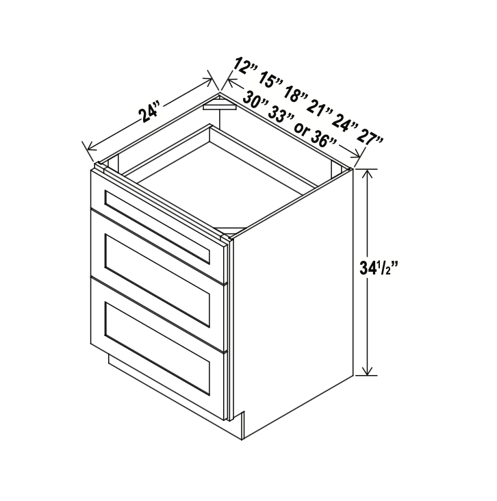 Shaker White 36" Drawer Base Cabinet