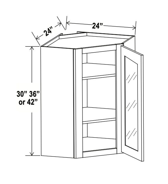 Double Smoky Gray 24" Glass Door Diagonal Corner Wall Cabinet