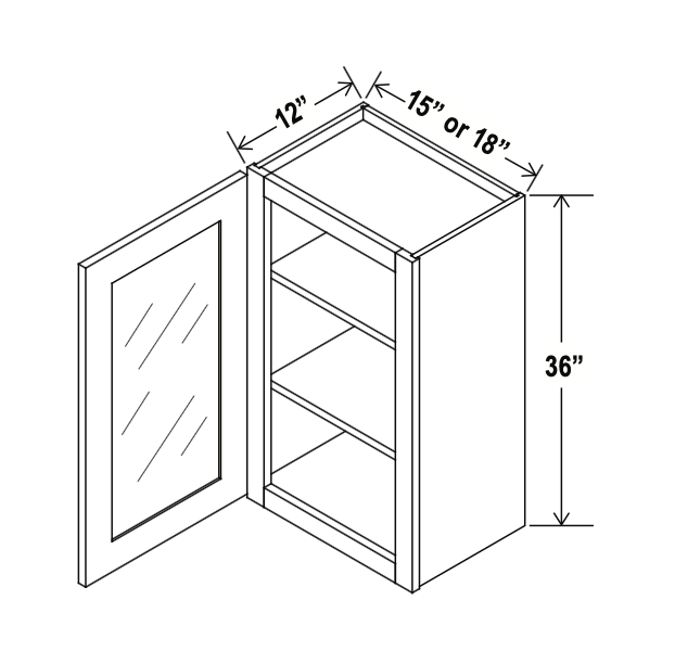 Aston Green 15" Glass Door Wall Cabinet