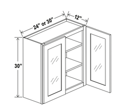 Luna Gray 30" Glass Door Wall Cabinet