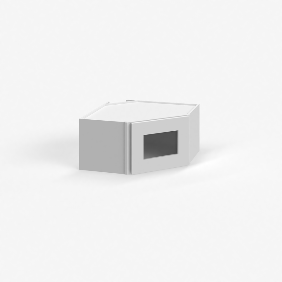 Shaker White 24" Glass Door Diagonal Corner Wall Cabinet