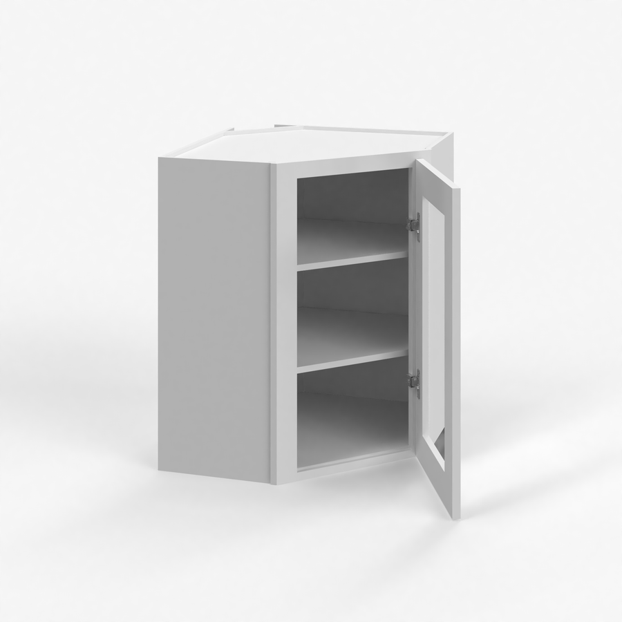 Shaker White 24" Glass Door Diagonal Corner Wall Cabinet