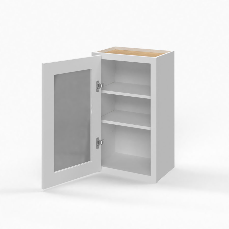 Shaker White 15" Glass Door Wall Cabinet